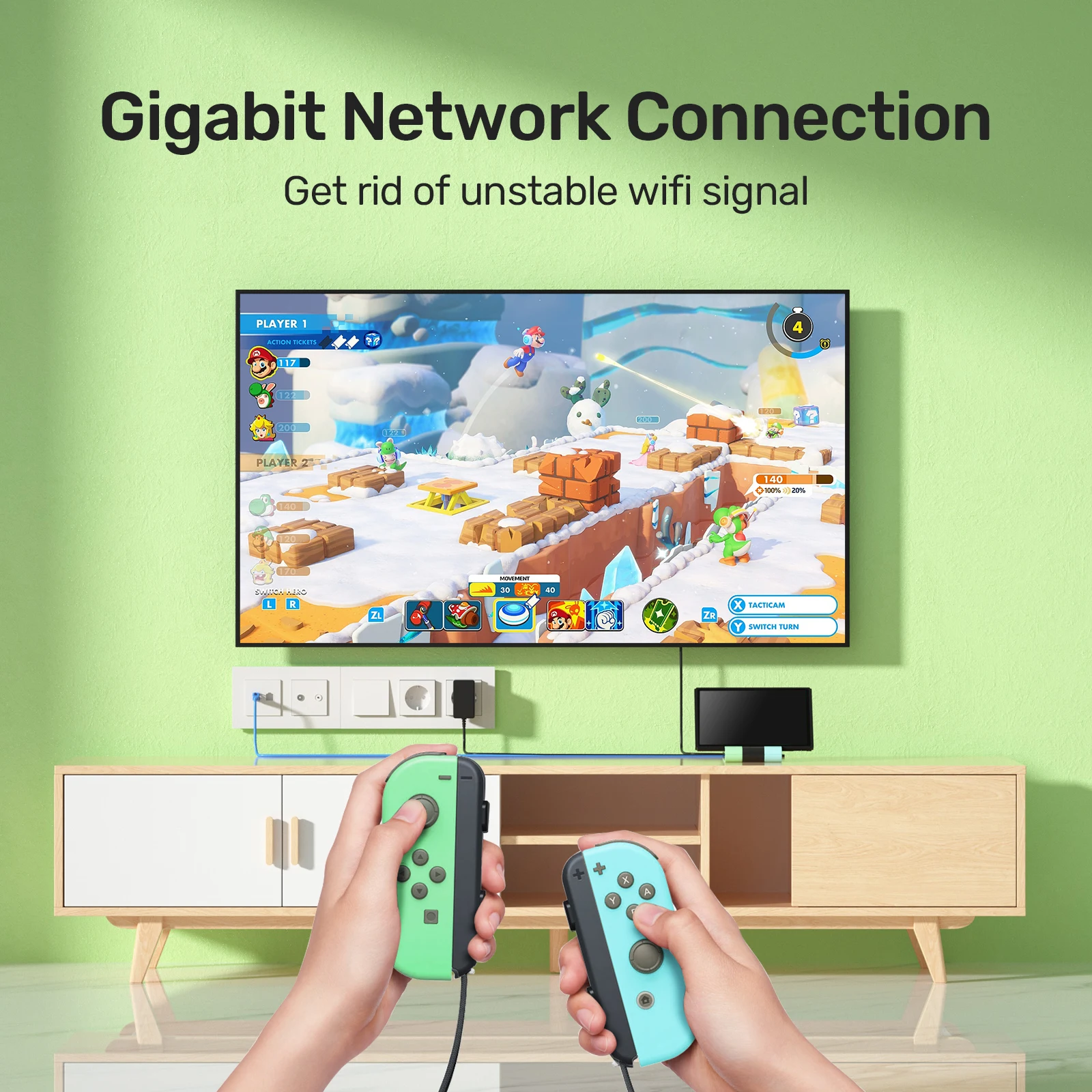 แท่นวางแบบพกพาสำหรับเครื่องเล่นเกม Nintendo Switch ชนิด Type C เป็น HDMI 1080P 60Hz พร้อมพอร์ต USB 2.0 Gigabit Ethernet รองรับการชาร์จ PD 45W