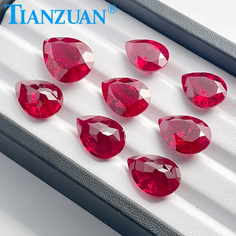 Lab Grown Ruby Gemstone 5# Red Color Pear Shape Natual cut Stone With Inculsions Loose Ruby Stone