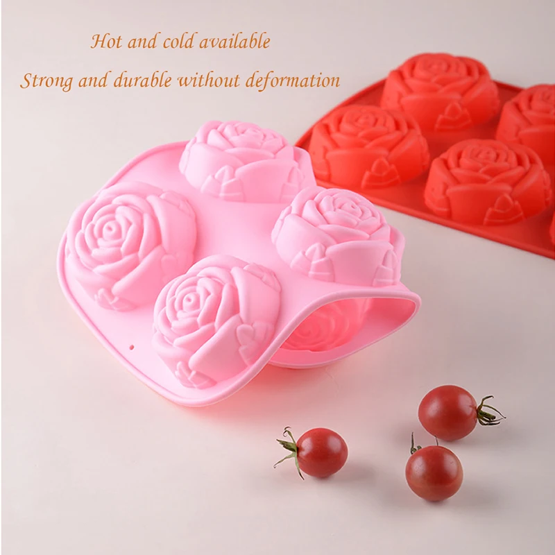 6 cavità fiore di rosa stampo in Silicone per uso alimentare torta antiaderente stampo per cioccolato caramelle Cupcakes budino muffin cubetti di