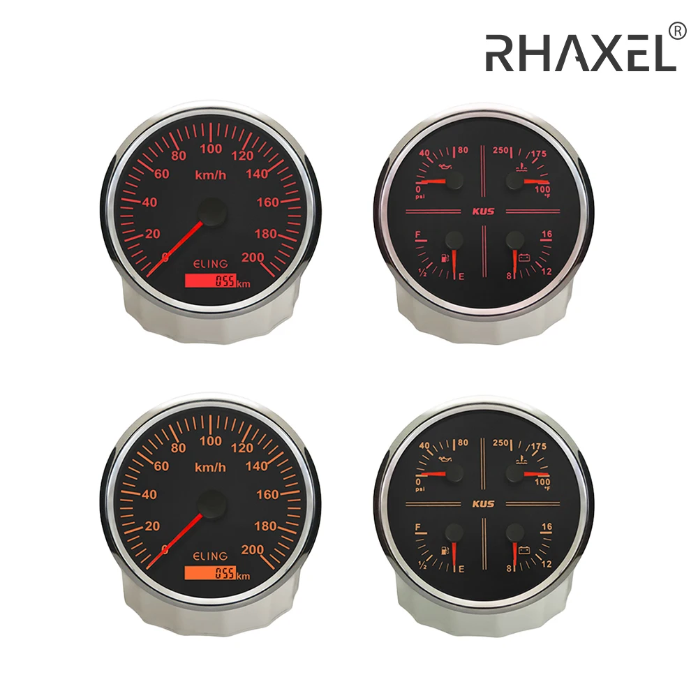 

RHAXEL 2 Gauge Set 110mm Car Speedometer GPS 0-200km/h 4in1 Fuel Level Water Temp. Oil Pressure Voltmeter for Tractor Vessels