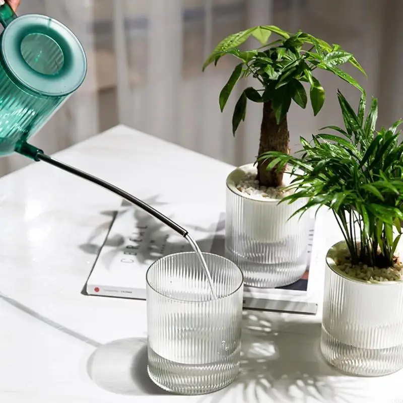 Watering Plastic Plant Pot with Wick Rope Clear Water Container 2 Layer Planter Round Flowerpot Basin for Flowers C5AD
