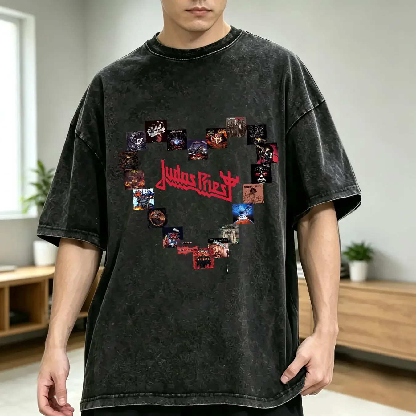 washed T Shirt Cotton Judas Priest Album Ian Hill Rob Halford Glenn Tipton vintage Washed Soft fashion graphic Casual