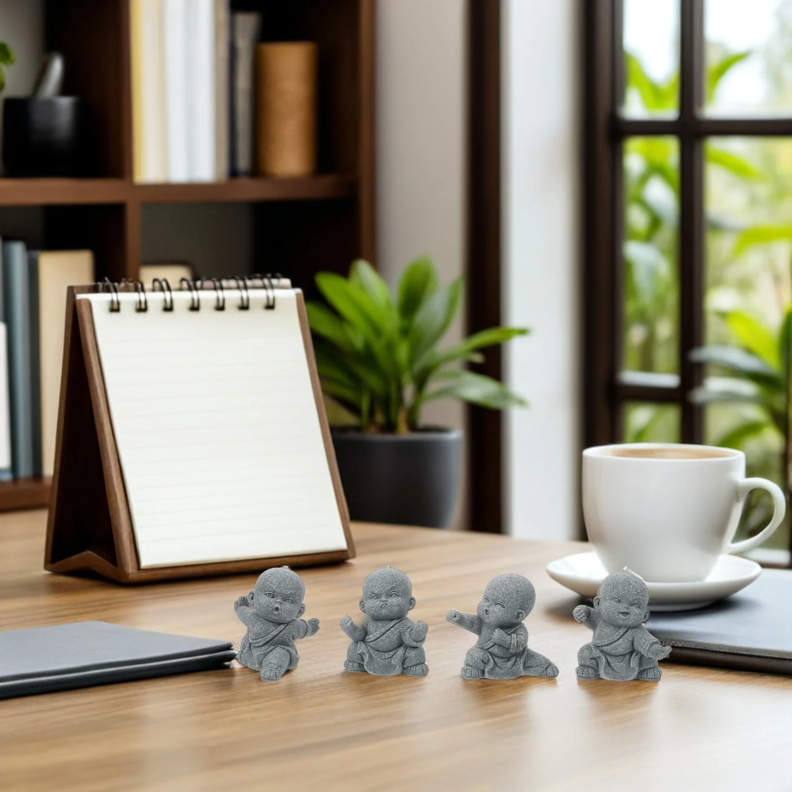 

4pcs Sandstone Buddha Small Statue For Home Desk Car Dashboard Zen Garden Meditation Decor Asian Style Feng Shui Ornament