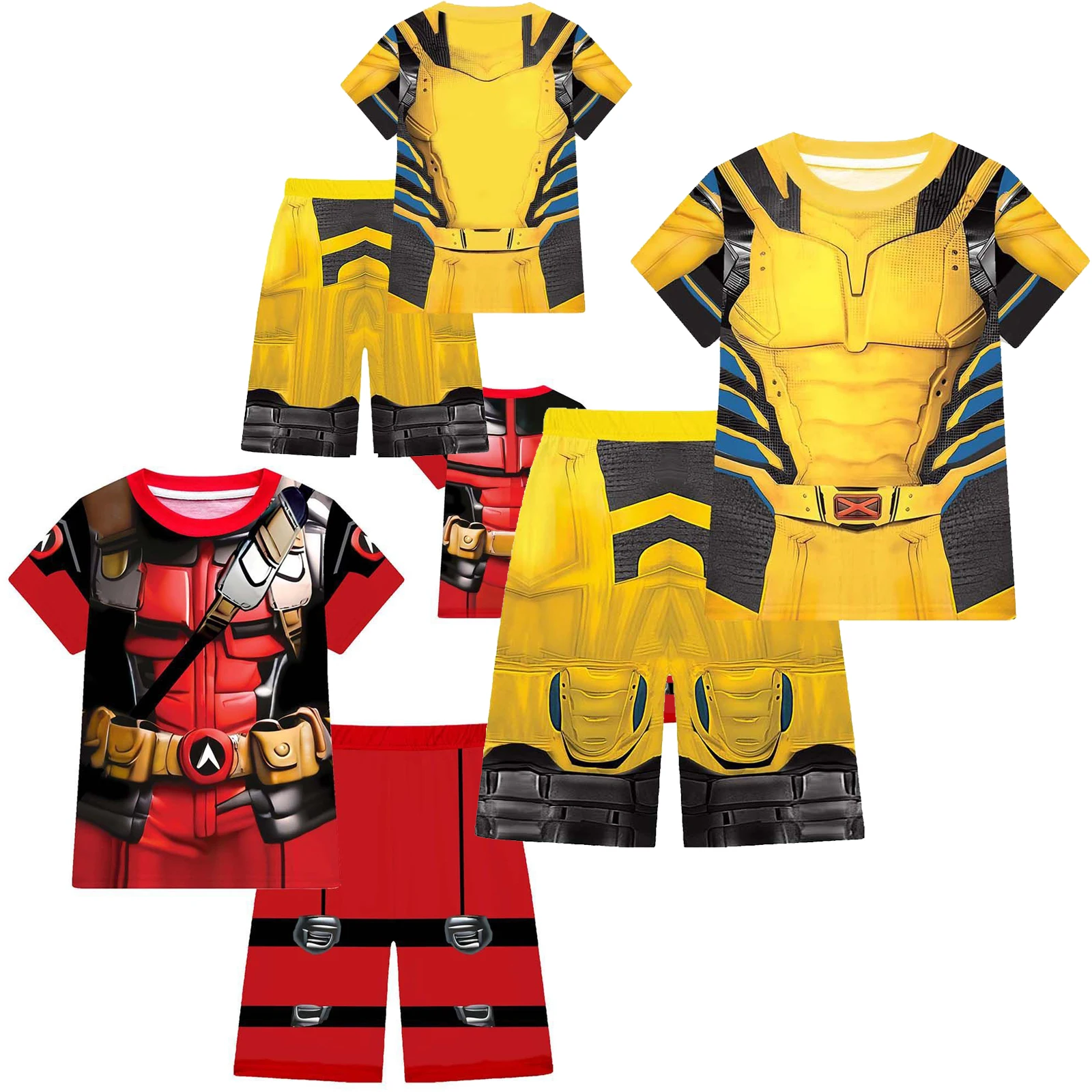 Kids Deadpool Wolverine TShirt Costume Boys Summer Short Sleeve Superhero Training Uniform Tracksuit Top Tee Shirt+Shorts set