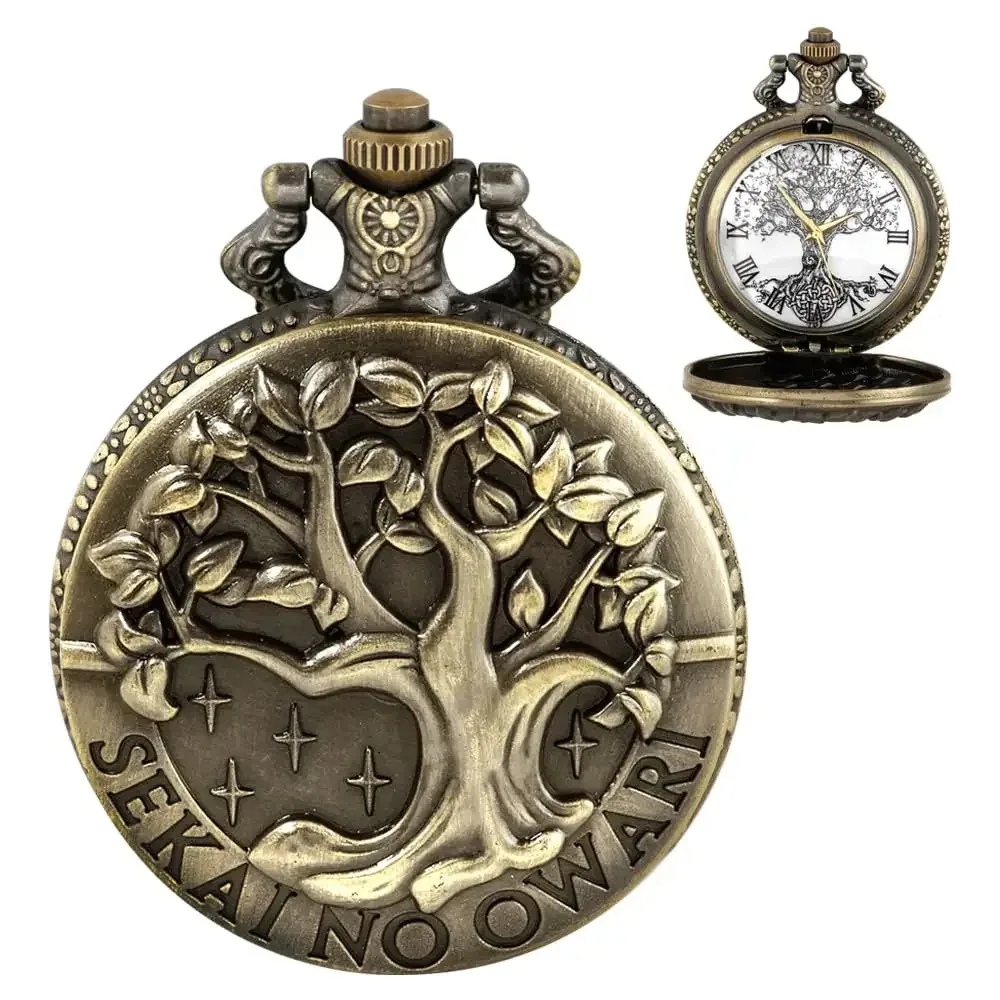 Vintage Tree of Life Pattern Quartz Pocket Watch WITH Chain Pendant Clock Necklace Watches for Men Women Unique Accessories Gift