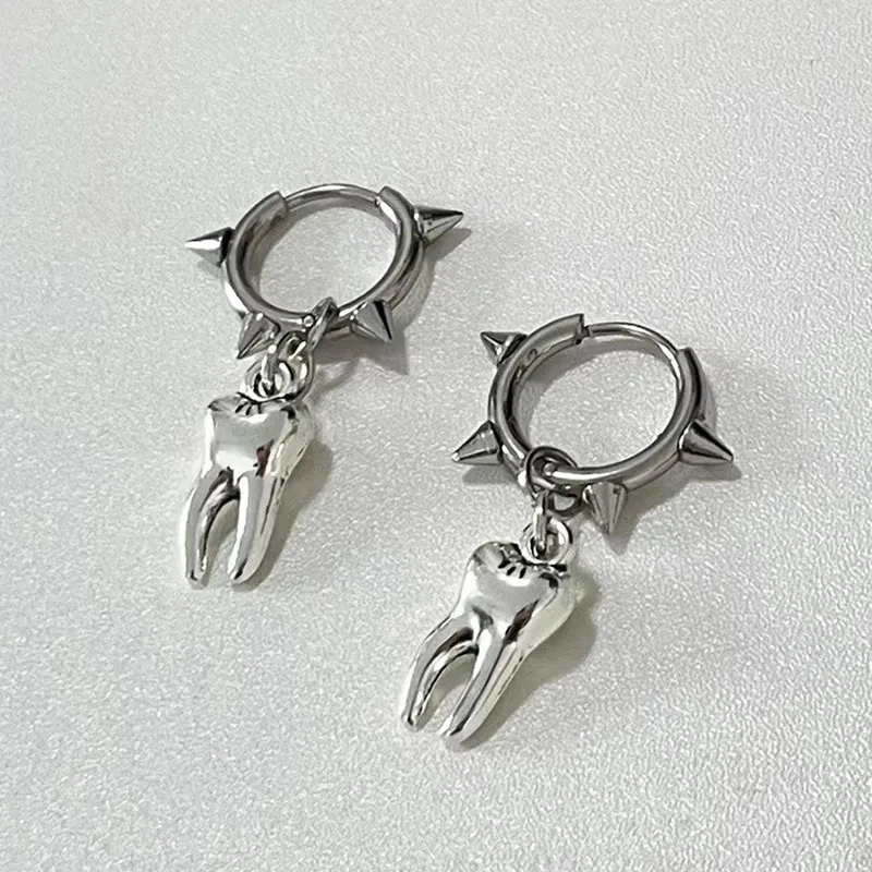 Gothic Jewelry Tooth Stud Earrings Grunge Rock Accessory Charms Hoop Earrings for Women Punk Korean Fashion Earrings