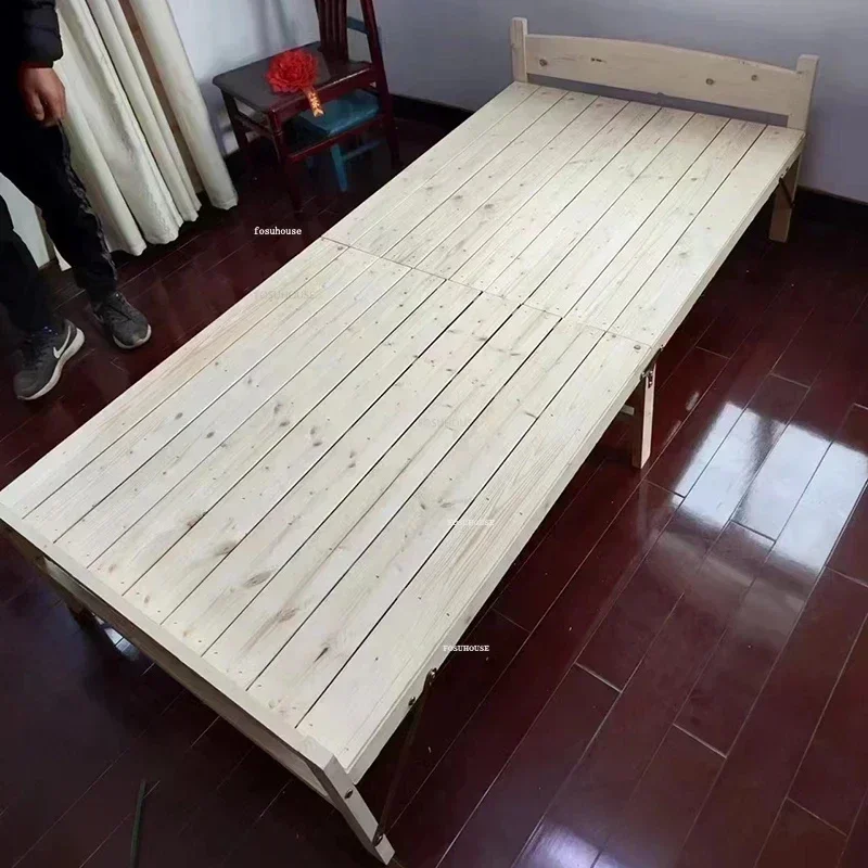 Tempat Tidur Anak Lipat Modern Tempat Tidur Anak Tunggal Kayu Solid Tempat Tidur Portabel untuk Ruang Sewa Tempat Tidur Istirahat Siang Perabot Anak Sederhana L