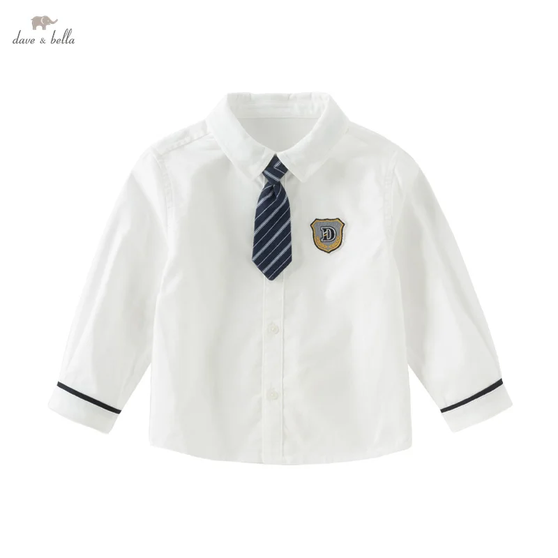 Dave Bella Kid Boy Formal Shirts With Ties Junior Kids Wedding Party Clothes Child White Shirt Cotton Baby Boys Shirt DB1250731