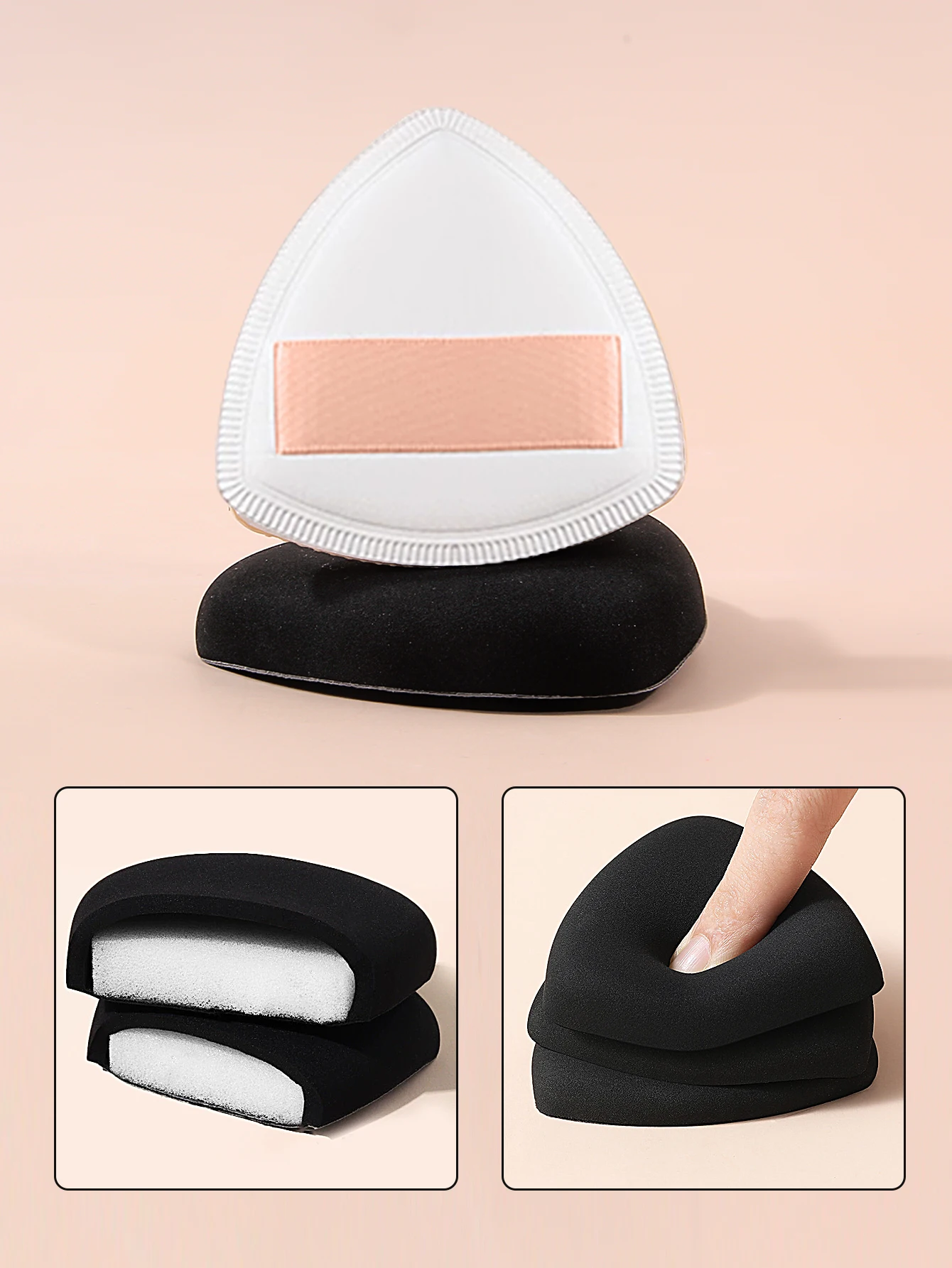 2 esponjas de polvo de malvavisco súper suaves para uso húmedo y seco para retocaciones de maquillaje diario, esponjas en polvo de esponja en blanco y negro