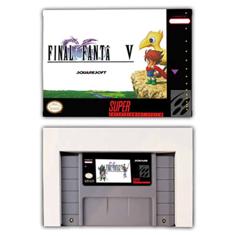 خرطوشة لعبة Fantasy V 5 مع صندوق البيع بالتجزئة ، 16 بت ، بطاقة ألعاب RPG لـ Snes ، وحدة تحكم ألعاب الفيديو ، EUR ، الولايات المتحدة الأمريكية