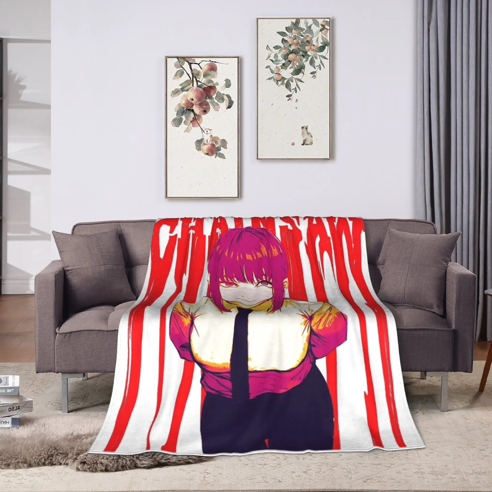 Chainsaw Man Makima No Power Blanket  Warm Soft Graphic Plush Throw Blanket For Boy Girl Living Room Flannel Bedspread Bed Cover