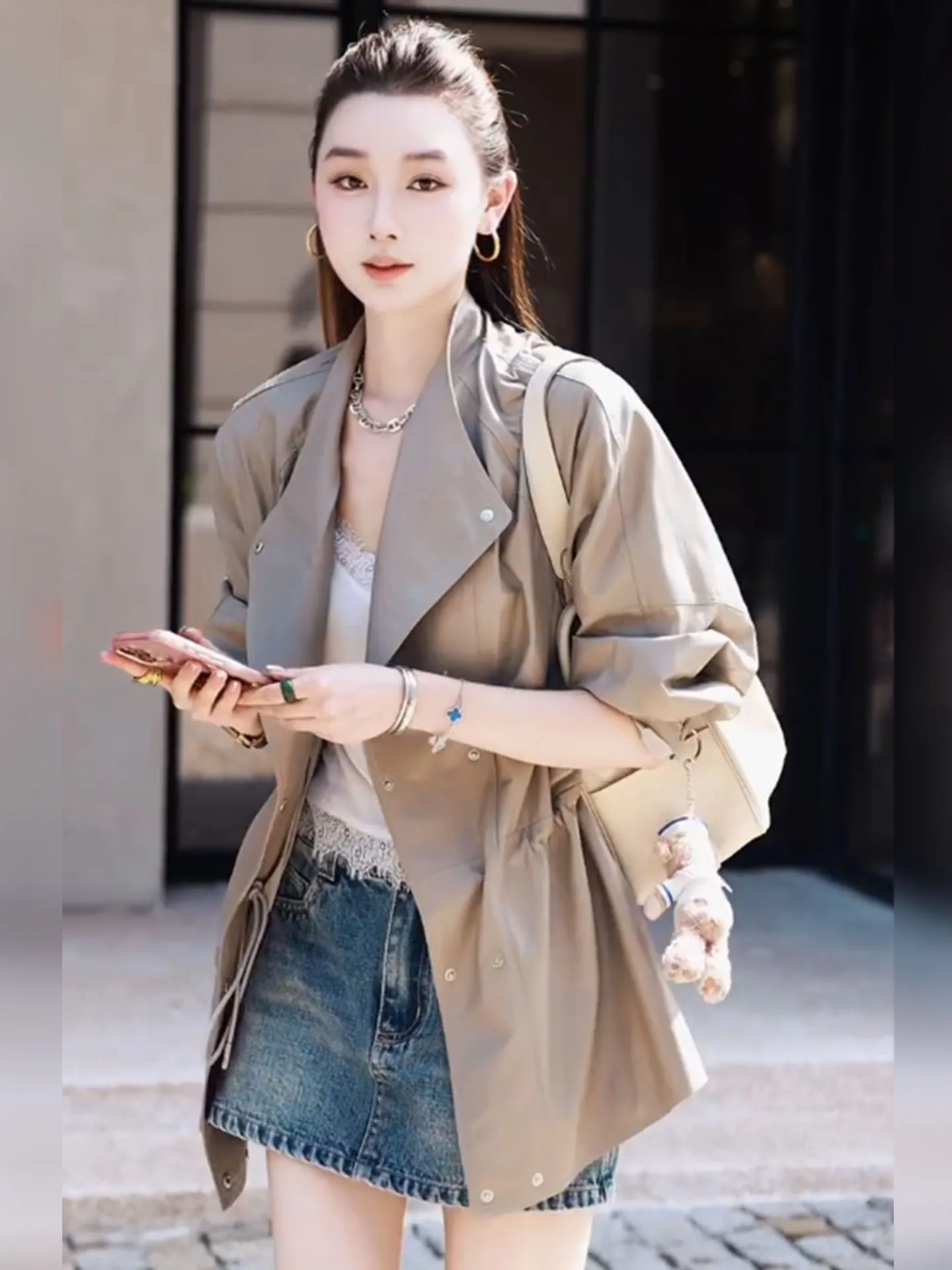 

Женская свободная повседневная куртка Ele Brown с воротником, весна 2026, новинка, универсальный топ для похудения, для работы и повседневной носки