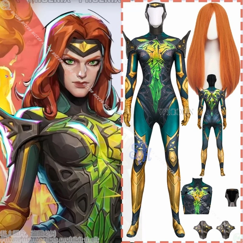 

Anime Game Rivals Cosplay Jeann Costume Onesie Jumpsuit Uniform Multicolor Gradient Girls Bodysuit Hat Wigs Halloween