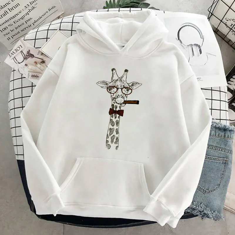 

Autumn Hipster Sweatshirt Kawaii giraffe Printed Hoodies For Women Tops Clothes Hoody Female Women's Pocket hoodie Full Sleeve