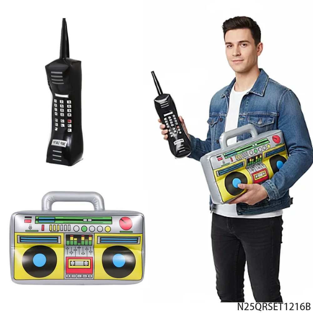 PESENAR 90s Retro Inflatable Costume Prop Set Big Mobile Phone Boombox Party Accessory