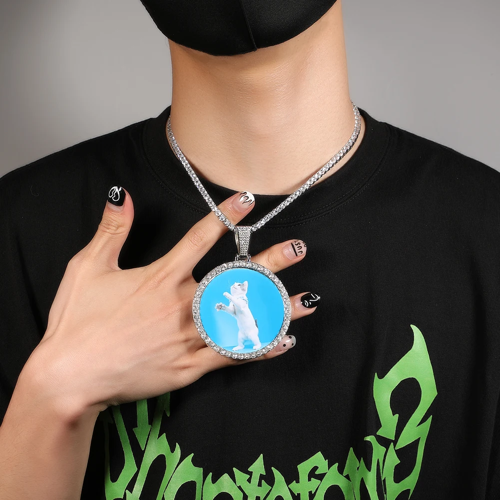 TBTK 100mm Diameter Large Round Medallion Custom Photo Pendant Necklace Engrave Name Iced Out CZ Hiphop Jewelry Memory Gift - view 5