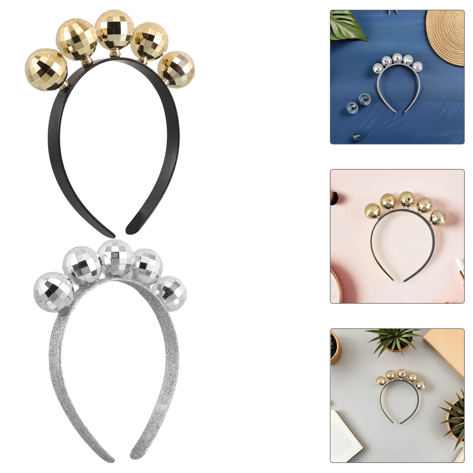 

4Pcs Disco Ball Headbands Vintage 70s Mirror Ball Hairbands Graduation New Years Holiday Party Accessories Metal Hairband