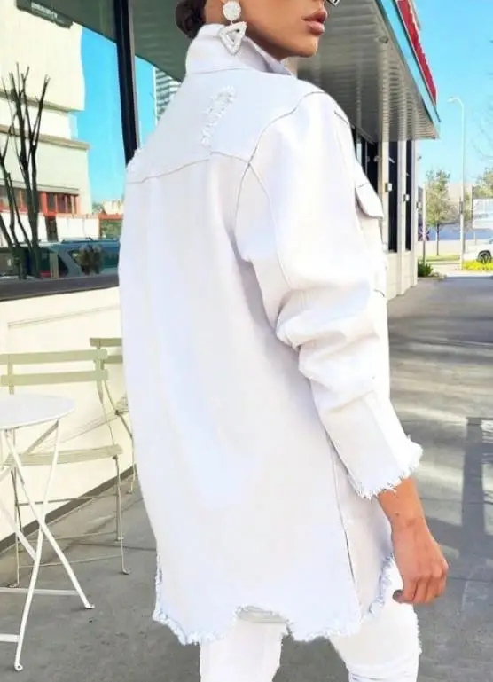 Giacca da donna a maniche lunghe in denim dal design primaverile e autunnale, stile locomotiva, cappotto spazzolato con risvolto alla moda femminile personalizzato