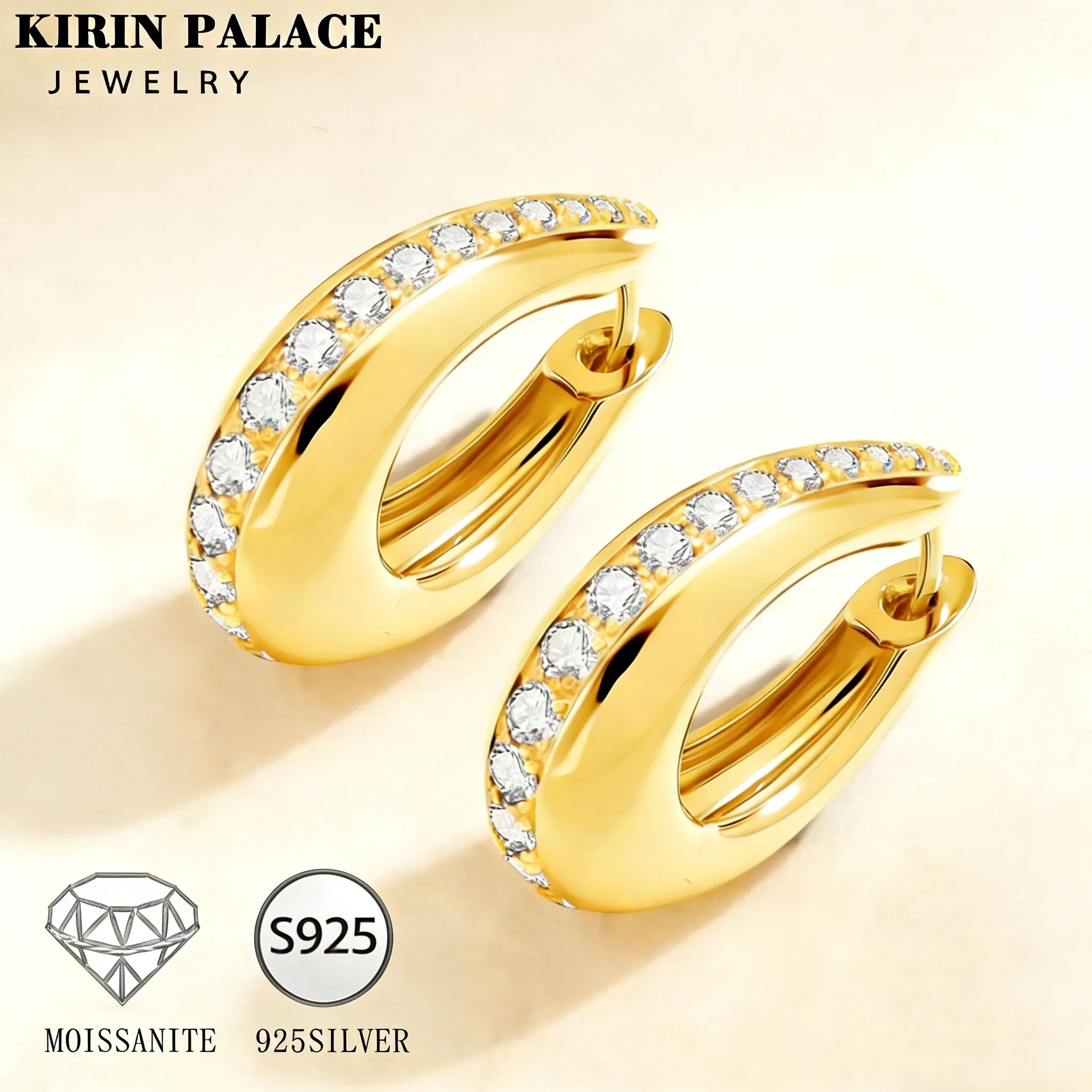

925 Sterling Silver Round Cut Moissanite Earrings 18K Gold Plated D Color Sparkling Classic Exquisite Daily Party Jewelry Gifts