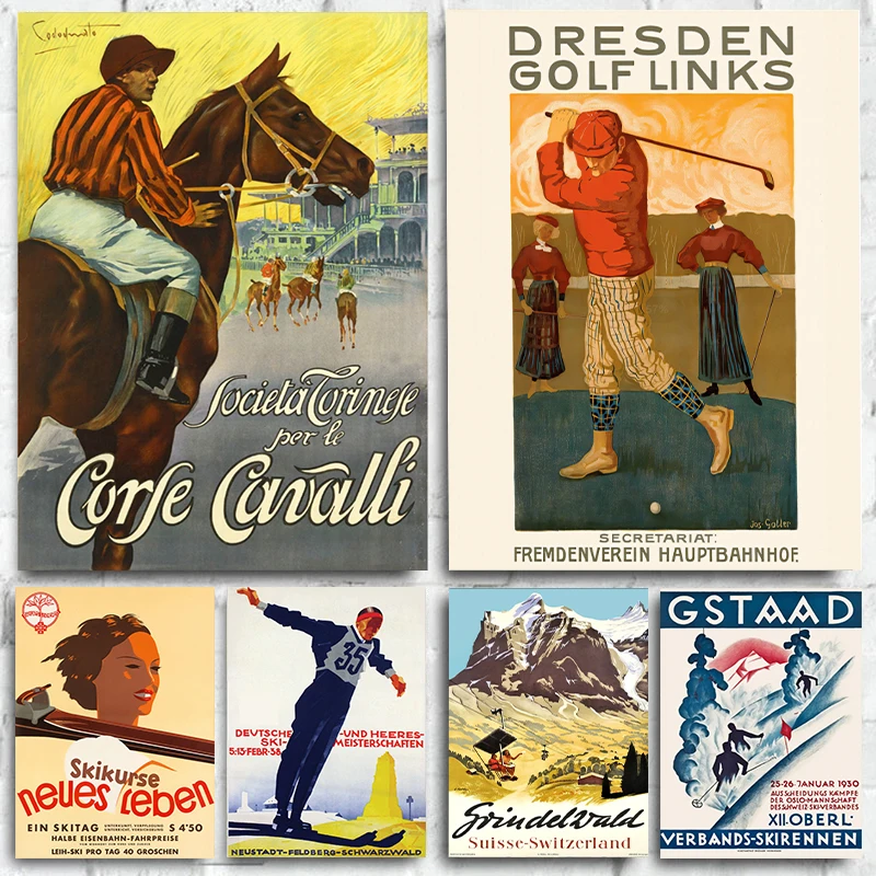 Dresden Golf Links Ski Real Tenis Club póster deportivo Vintage, pintura en lienzo e impresión, imagen artística de pared para decoración de sala de estar