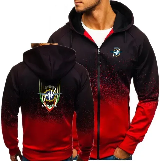 

2023 NEW Sweatshirt Men Zipper Gradient Color Tops Autumn MV Agusta Corse print Hoodies Mens Hooded Jacket