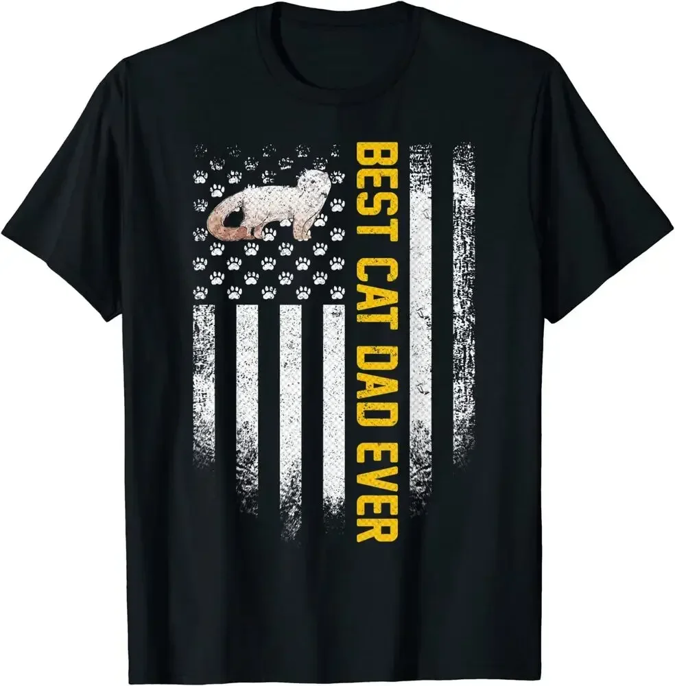 Vintage USA Flag Best Persian Cat Dad Ever Design Gift T-Shirt 100% Cotton O-Neck Short Sleeve Casual Mens T-shirt Size S-3XL