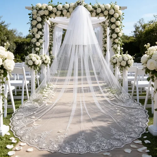 Imagen 2 del producto Velo de novia blanco marfil de 3x3 metros, velo de catedral con apliques de encaje, accesorios de boda, velo de dos capas.