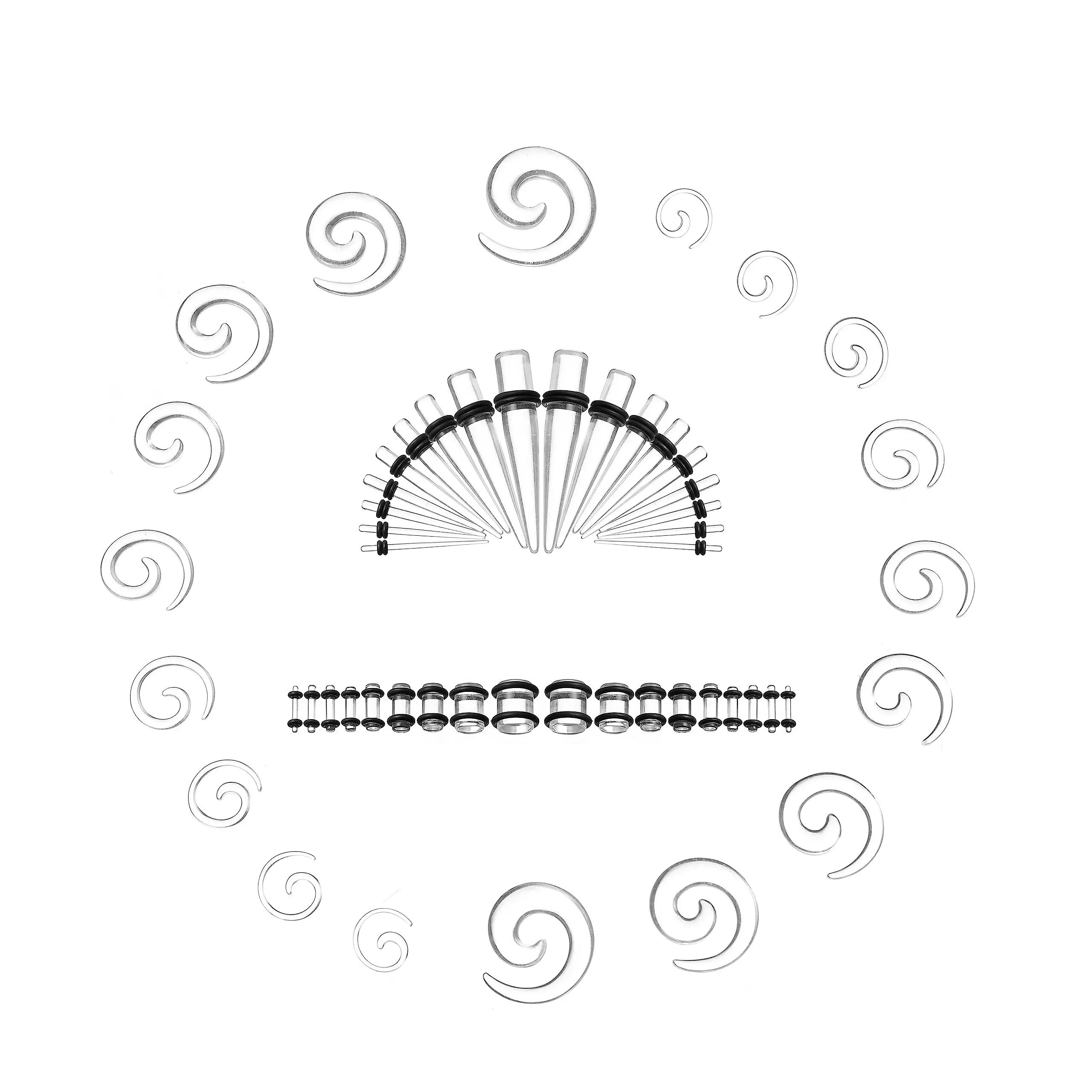 54pcs/set Ear Taper Kit Ear Spiral Expander Ear Plugs Set Ear Piercing Starter Kit Ear Stretcher Body Jewelry 1.6mm-10mm