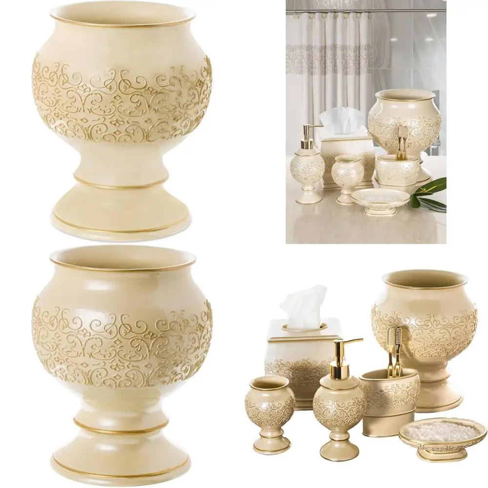 

Decorative Wastebasket - Durable Resin Bathroom Trash Can 1.05 Gallon Capacity - Space-Saving Design for Stylish Waste Disposal