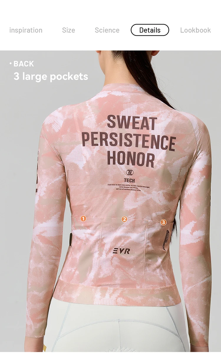 EVR Damen-Radtrikot Langarm Hochelastisches Radshirt Atmungsaktives Schweißabsorbierendes Rennrad-Oberteil Radtrikot – Detail 9