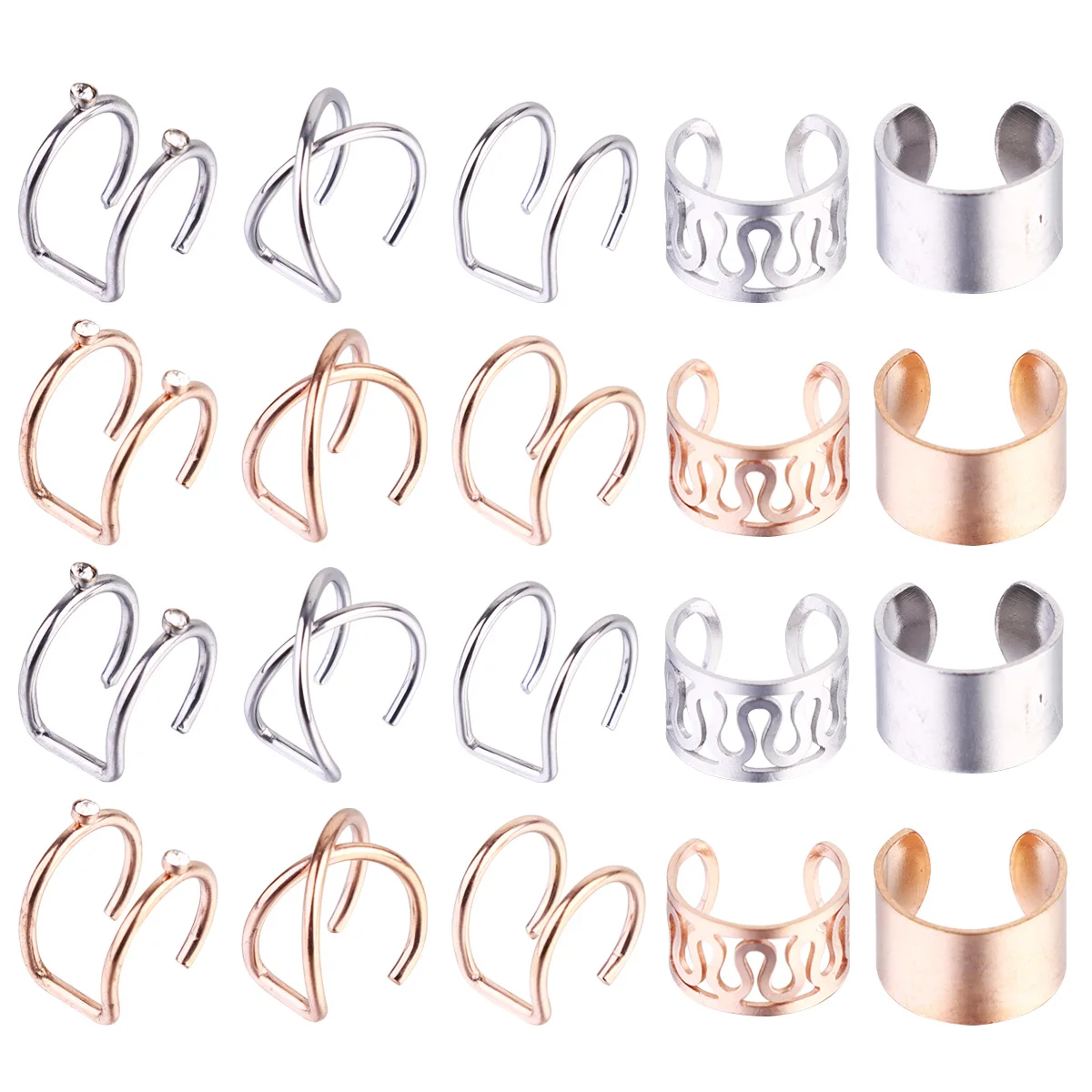 

20Pcs Adjustable Simple Earrings Creative Nonpiercing Ear Clips Stylish Charming Ear Jewelry Rose Golden Steel Color Mixed
