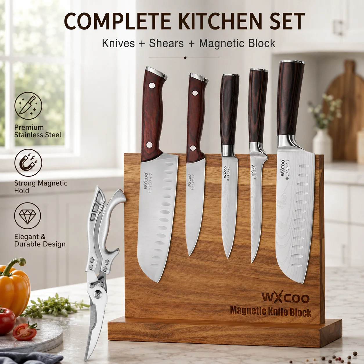 WXCOO Professional Kitchen Knife Scissor Set Precision Stainless Steel Vegetable Fruit Knife Ideal for Chopping Slicing Peeling