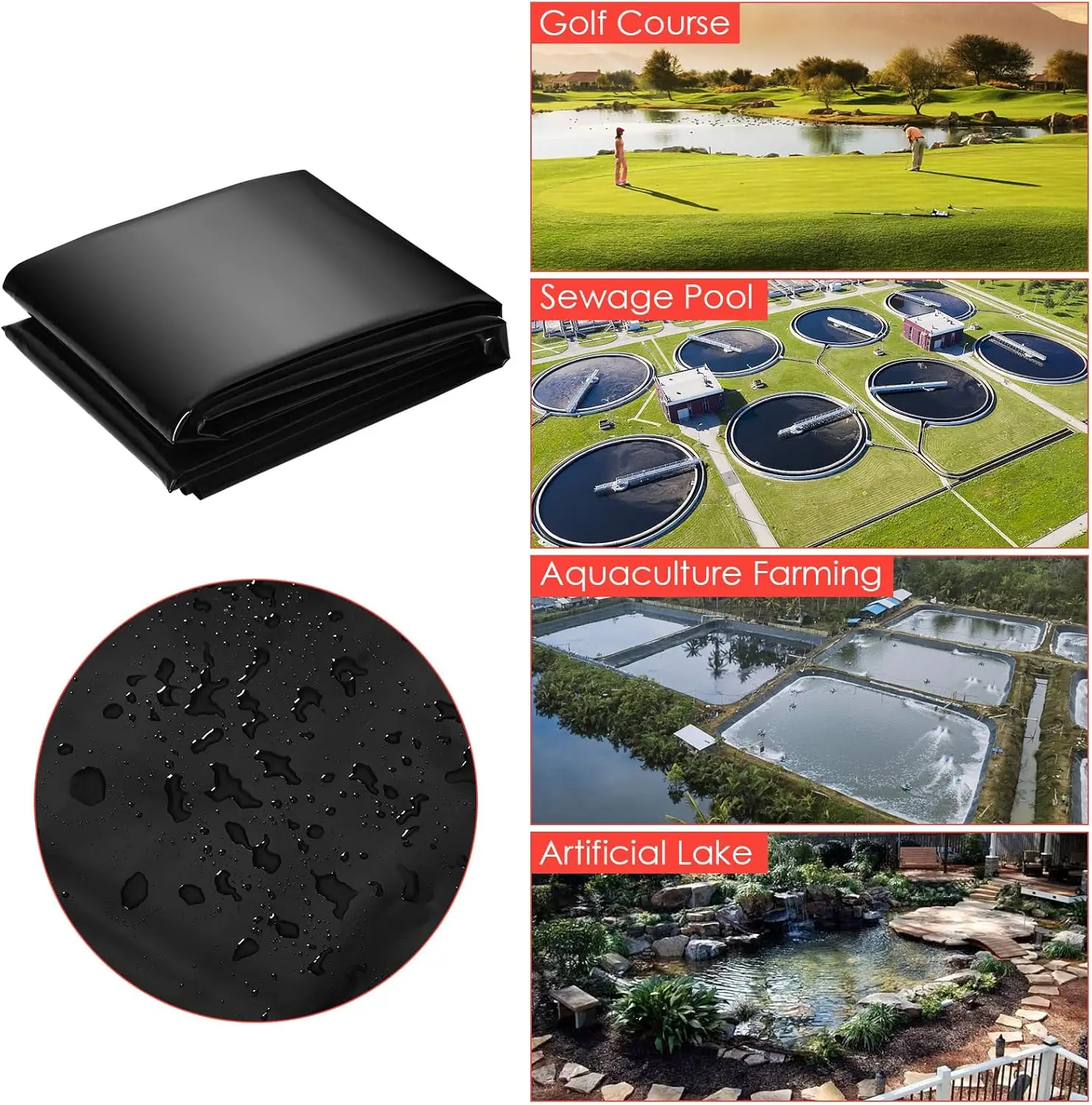 10x10 Ft Pond Liner, 45 Mil Thickness, Pliable & Durable Epdm Material, Easy Cutting & Uv Resistant, for Fish or Koi, Features