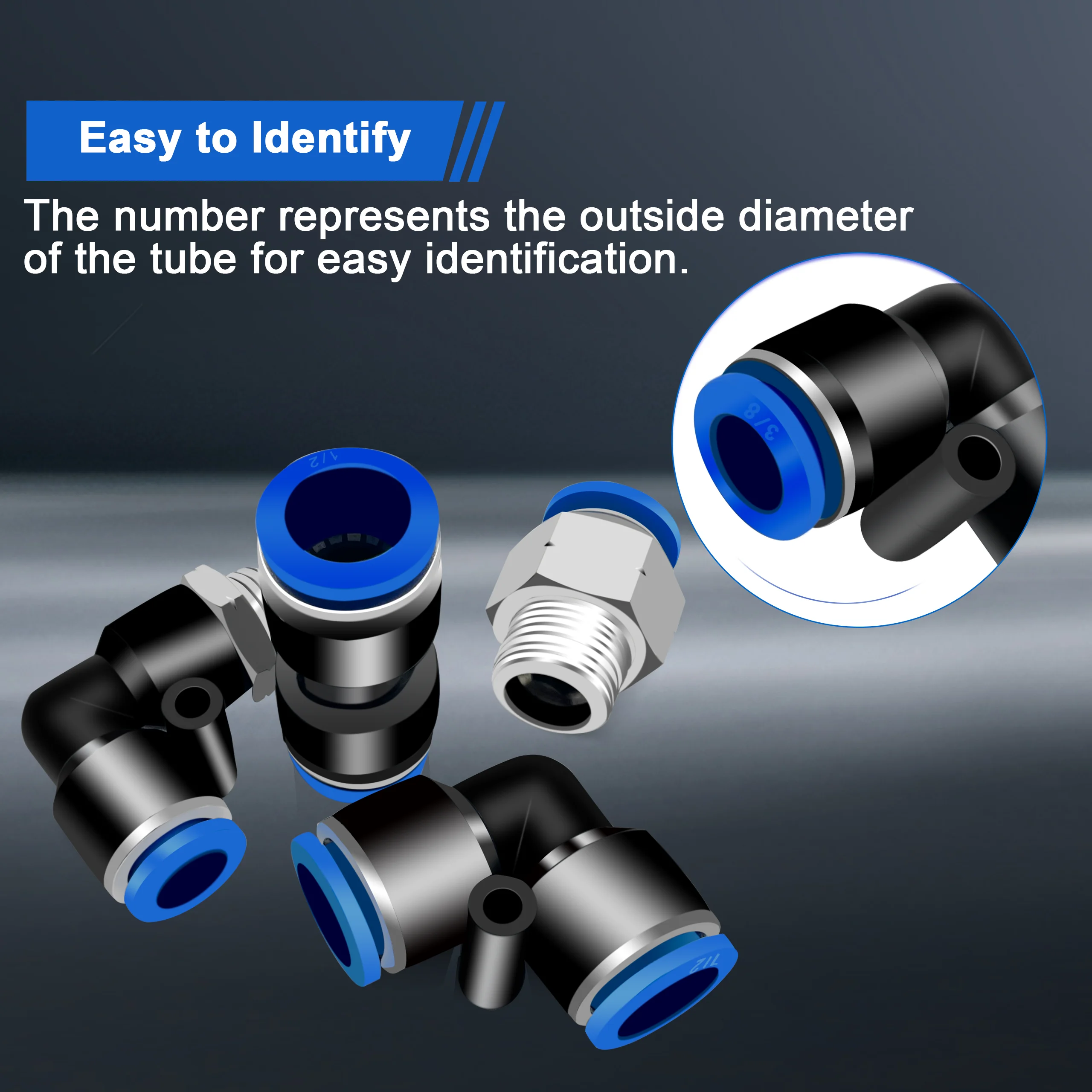 40Pcs Air Hose Connectors Fittings Kit, 1/4" 3/8" 1/2" Pneumatic Fittings Air Line Quick Connect Elbow Tube Tee Straight Union