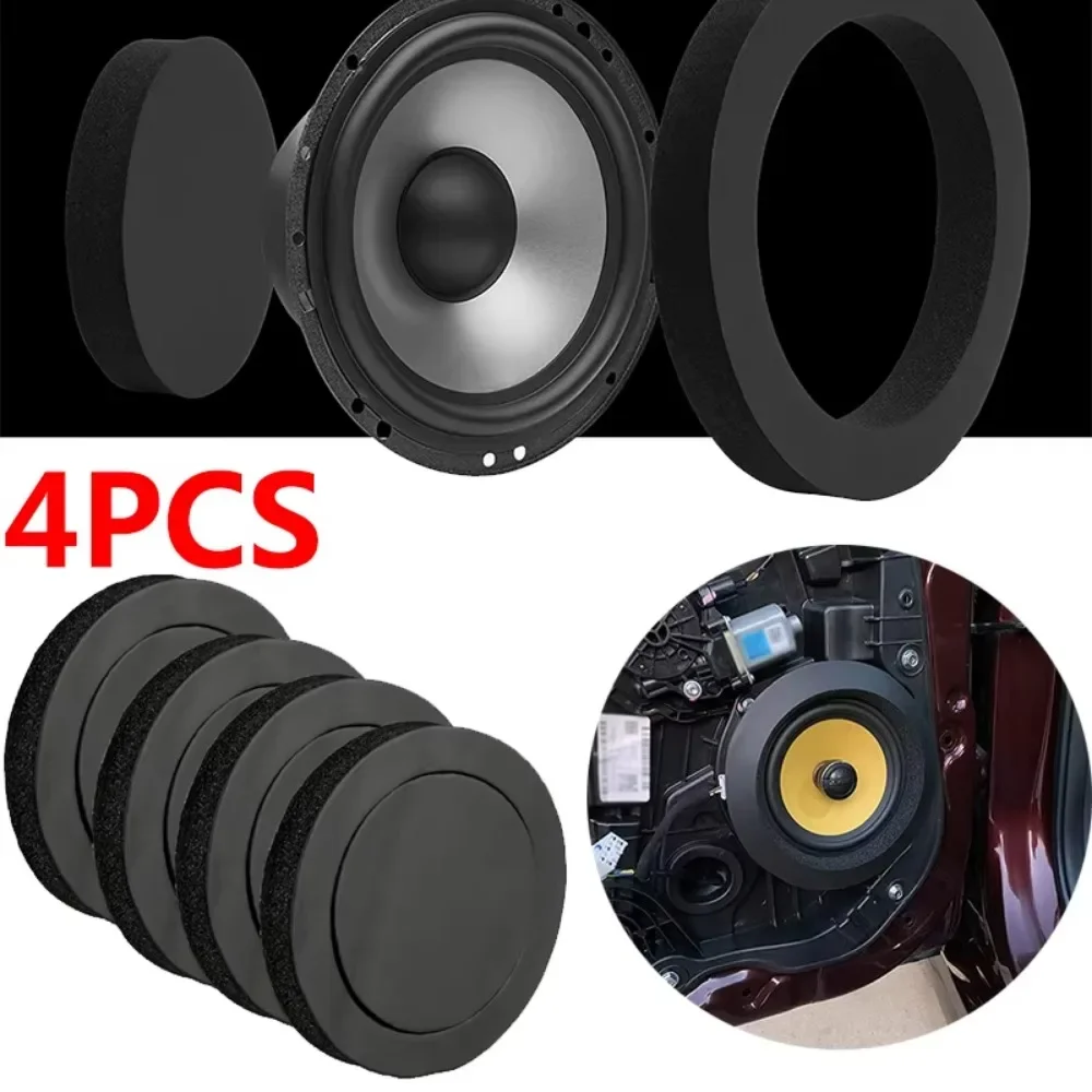 4Pcs 6.5-inch Car Door Soundproof Cotton Speaker Bass Ring Foam Woofer Pad Noise Sound Insulation ring Self Adhesive Accessories