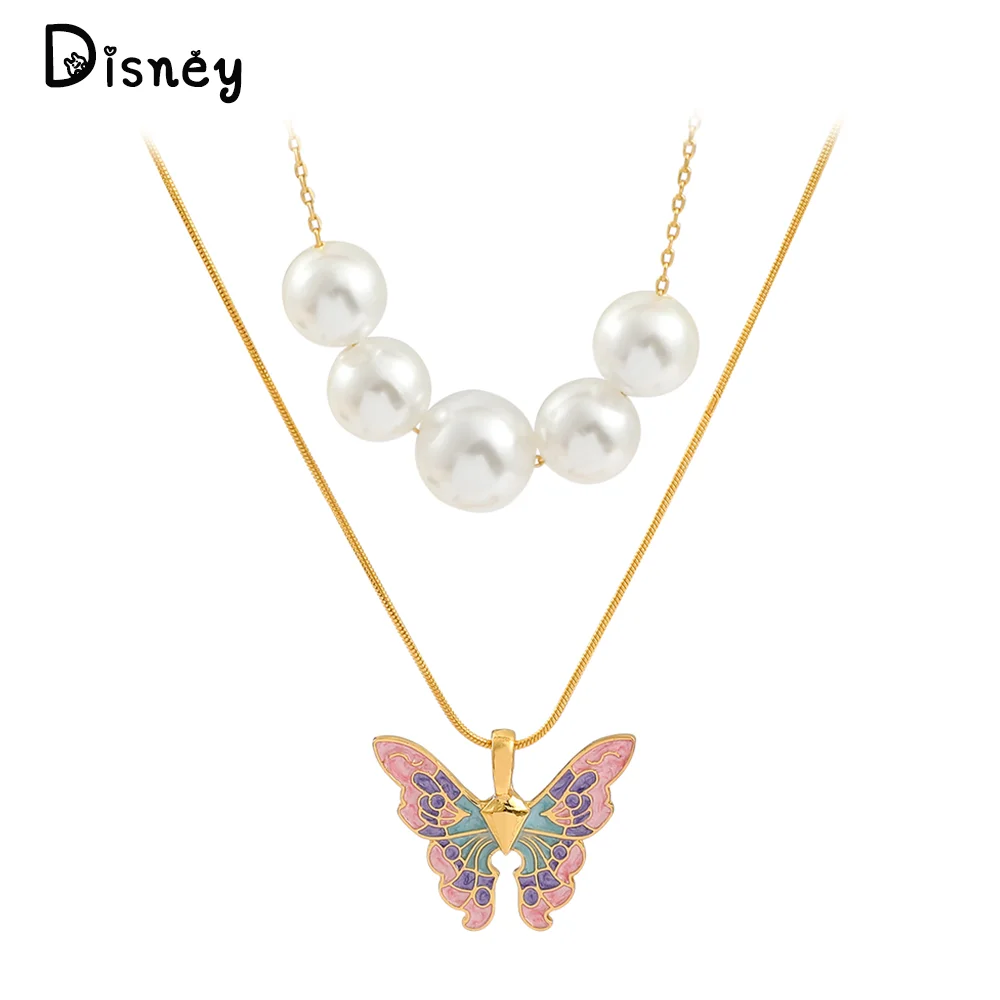 Disney Barbie Fairytopia Mermaidia Enamel Butterfly Necklace Creative Pearl Butterfly Pendant Necklace For Women Jewelry Gifts