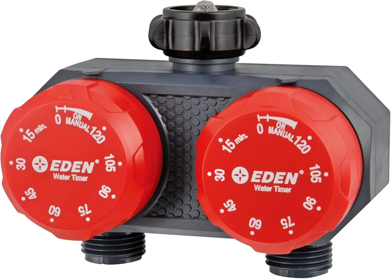 2-Zone Mechanical Watering Timer with Adjustable Schedule, Red and Grey Design for Outdoor Garden Irrigation System