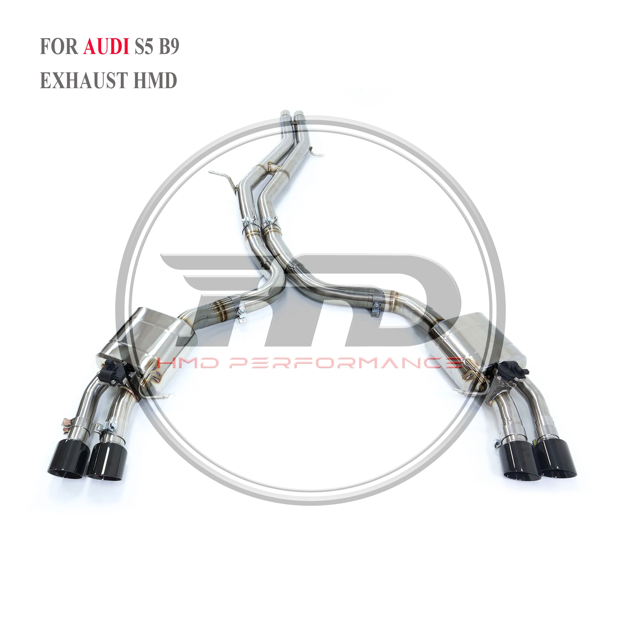 

HMD Stainless Steel Exhaust System Performance Catback For Audi S5 B9 Modification with Valve and Black Tips