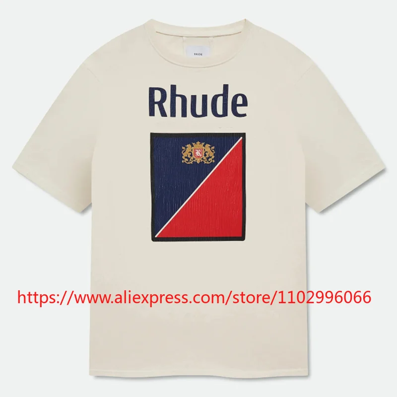 2026 New Arrival RHUDE Men's T-Shirt Vintage Sailboat Graphic Print Short Sleeve Streetwear Top Fast Delivery