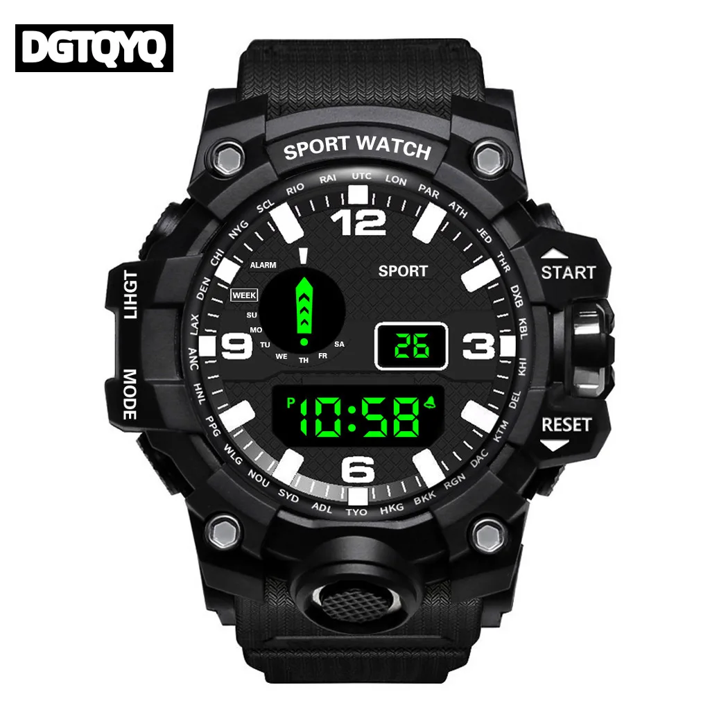 Fashion Men's Watch Sports Electronic Wristwatch Large dial Multifunctional Waterproof Luminous Alarm Kids Male's Military Watch