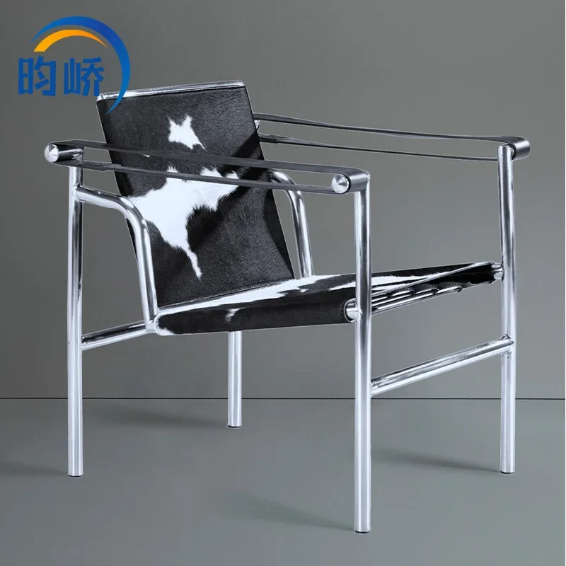 Designer Furniture Simple Modern Leisure Chair Office Negotiation Rest Area Stainless Steel Tube Saddle Leather Art Lounge Chair