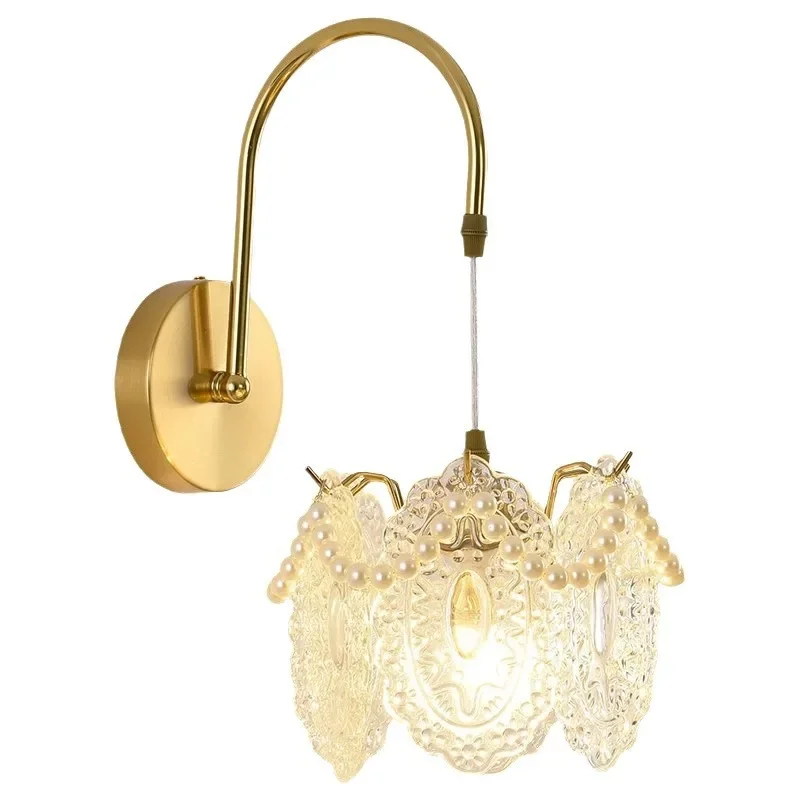 

Wall lamp full spectrum eye protection light luxury crystal pearl bedroom bedside lamp modern simple and warm living room