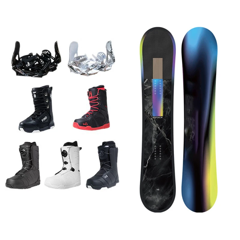 High Strength Multi Axis Adult Men's Snowboard Set White Poplar Wood Core Wear Resistant Base Aurora All Mountain Waterproof Ski