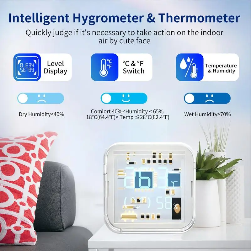 Monitor Digital Sem Fio de Temperatura do Quarto, Sensor de Umidade, Alta Precisão, Smart APP, Interior, F/C