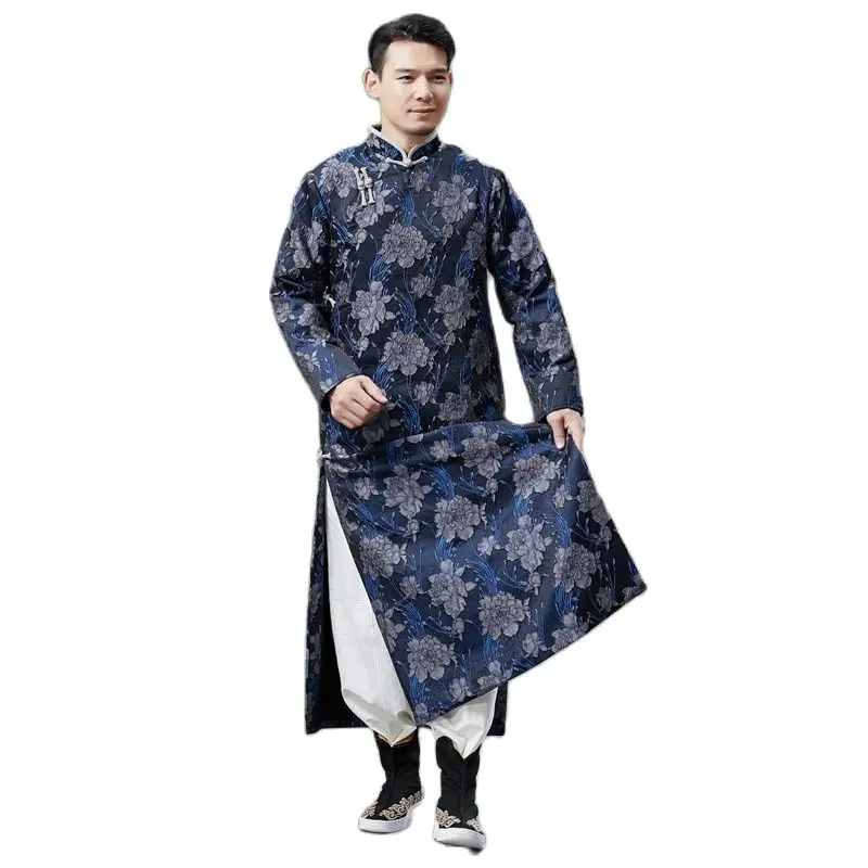 

Male Vintage Gown Chinese Traditional Tang Suit Long Qipao Robe Oriental Ethnic Clothing Hanfu Stand Collar Vestido For Men