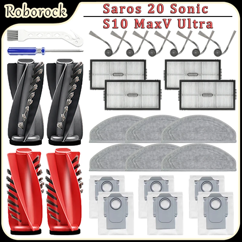 Replacement Accessories For Roborock Saros 20 Sonic/S10 MaxV Ultra Robot Vacuum Parts Main Side Brush,Filter,Mop Pads,Dust Bags