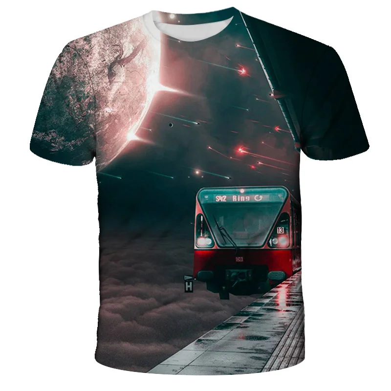 Vintage Train Locomotive T-shirts 3D Print Summer Streetwear Crew Neck Short Sleeve TShirt Oversized Men Women kids Tops Tees