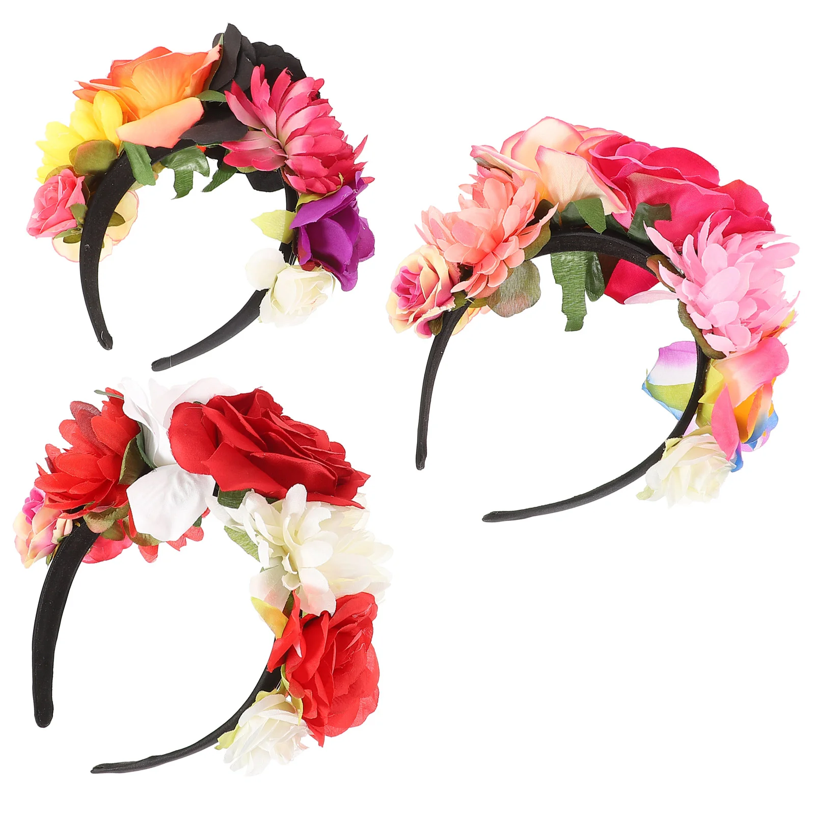 3 Pcs Headdress Flower Headband Festival Crown Mexican Headbands for Women with