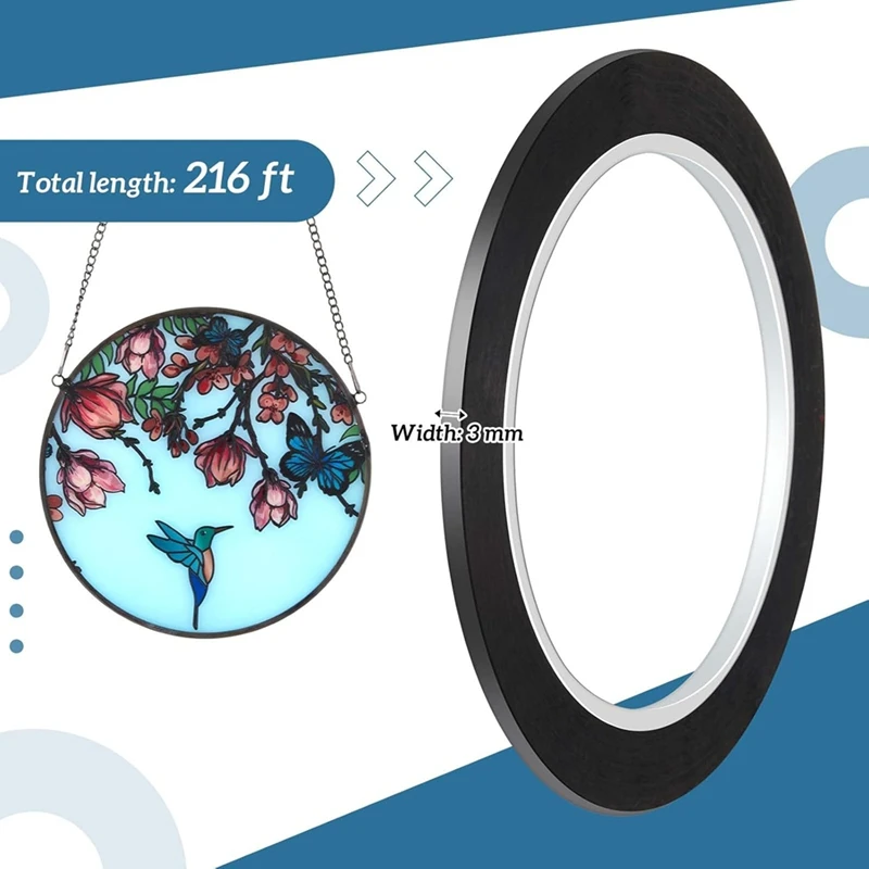 خطوط رصاص من الزجاج الملون باللون الأسود PET شرائط زجاجية ملونة 3 مم 216 قدم لأسطح الرسم الزجاجي نافذة معرض-A51M #2