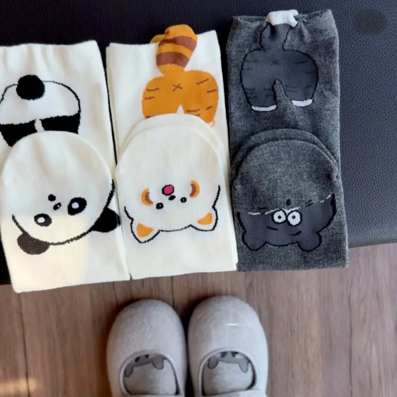 1-4 أزواج Kawaii جوارب بصور حيوانات للنساء الفتيات مضحك الكلب القط بعقب الكرتون لينة تنفس طاقم الجوارب منتصف أنبوب النوم الطابق Sockings #6